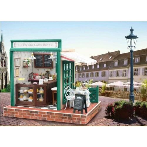 Elegant Doll House Miniature DIY Dollhouse With Furnitures 3D Wooden House Toys Gift The Star Coffee Bar Z005
