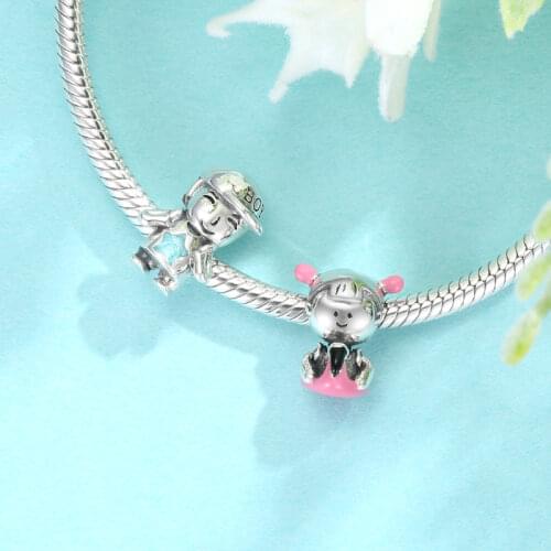 AGATA Silver Charms 925 Sterling Silver Beads Little Girl Boy Swimming Charms Fits Original Women Bracelet DIY Jewelry Enamel