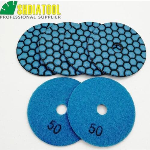 SHDIATOOL 6pcs 80mm #50 Diamond Dry Polishing Pads 3inch Resin Bond Flexible Sanding Disc Granite Marble Ceramic grinding disc