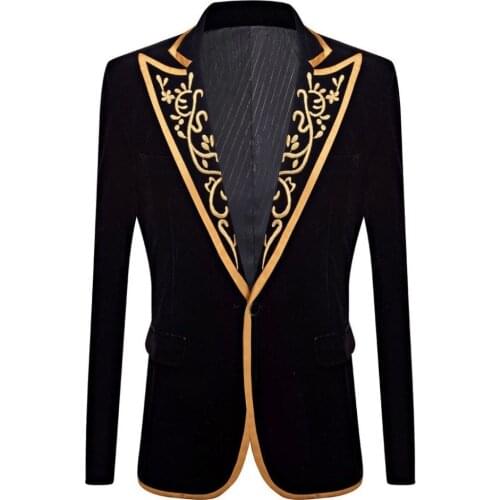 Mens Wedding Suits One Piece Peaked Lapel Wedding Groom Golden Embroidery Tuxedos Best Man Suit Wedding Mens Suits Bridegroom