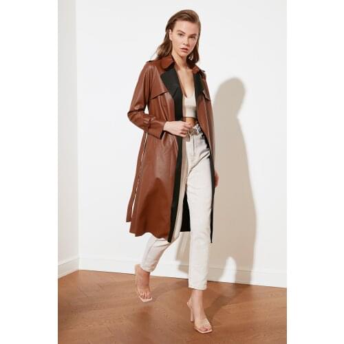 Trendyol Black Artificial Leather Belted Trench Coat TWOAW20TR0022