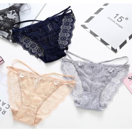 Panties Woman Sexy Lace Breathable Underpants Cotton Briefs Underwear Girl Knickers Female Lingerie M-XXL 3 Pcs/set Dropshipping