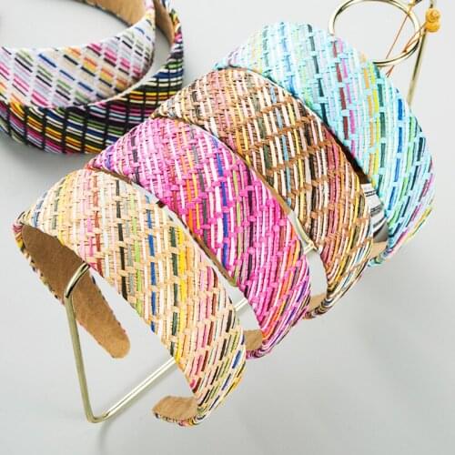 Bohemian Hairband Straw Raffia Weaving Colorful Headband For Women Girls Handmade Hair Hoop Rainbow Hairband Hair Accessories
