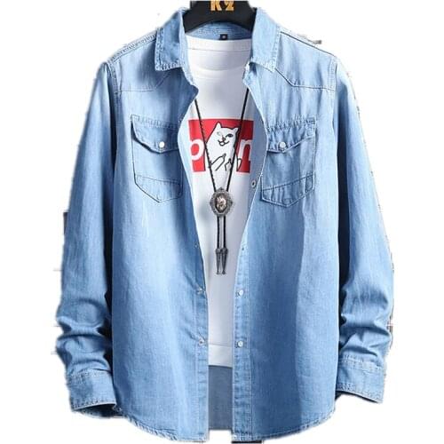 2020 Spring Autumn Mens New Korean Style Fashion Casual Cotton Long Sleeved Shirt Blusas Koszula Camisa Bluzki Regular Fit Denim