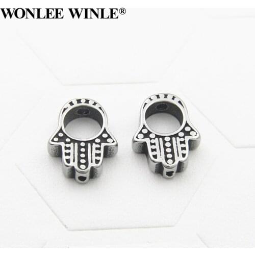 Wonlee Winle Stainless Steel Small Hole Retro HAMSA Hand Bead Charm For DIY Men&Women String Bracelet Jewelry Making