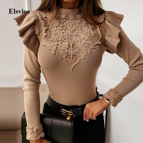 New Fashion Embroidery Lace Ruffle Women Shirt Blouse Autumn Butterfly Long Sleeve Blusa Winter O Neck Office Lady Tops Pullover