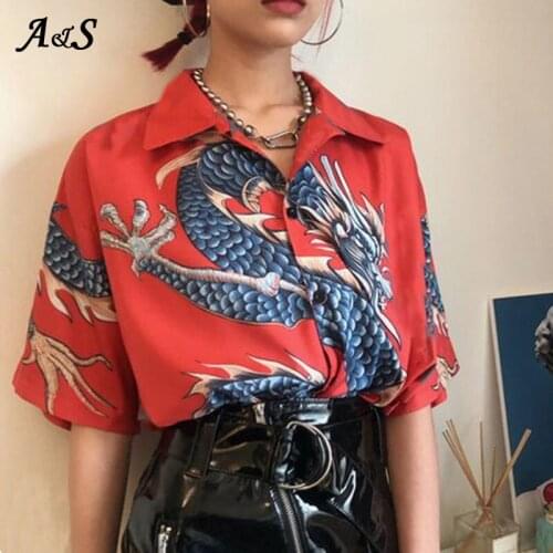 Anbenser 2020 Summer Women Tops Harajuku Blouse Women Dragon Print Short Sleeve Blouses Shirts Female Streetwear Plus Size XXXL