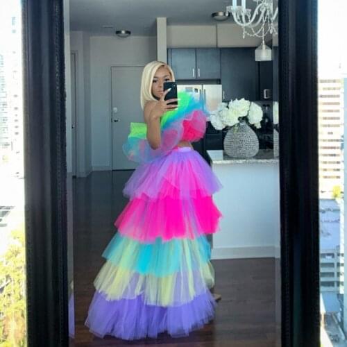 Colorful Tutu Skirt Women Layered saias mulher Rainbow Tulle Skirts Maxi Extra Puffy Hi Low Women Tutu Gown Plus Size