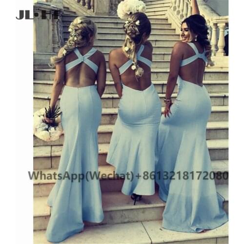 Sexy Long Mermaid Bridesmaid Dresses 2021 Sleeveless Backless Sweep Train Elastic Satin Wedding Party Gowns Bridesmaid Dress
