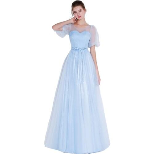 Sky Blue Long Evening Dresses 2020 for Women Plus Size A line Wedding Party Prom Dresses Formal Women Dresses Long