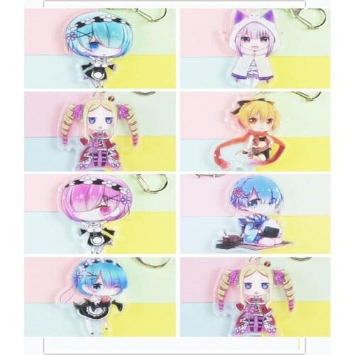 1pcs 6cm Anime Keychain Hajimeru Isekai Seikatsu Re:Zero Kara Rem Ram cameltoe Doubleside Print Keychain Pendant Keyrings