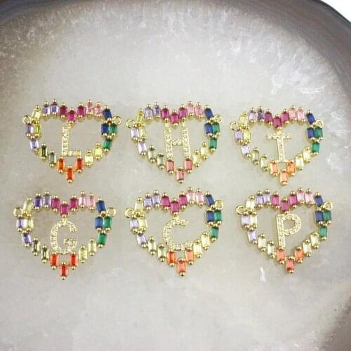 25*18mm 10pcs/lot fashion colorful cz connector,A-Z 26 letters love heart shape cubic zircon charm,bracelet/necklace component