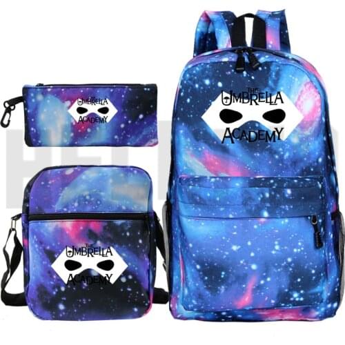 3 PCS/set The Umbrella Academy Backpack Men Mochila Plecak Anime Zipper Bag Pack Shoulder Bookbag Pencil Bag Galaxy Backpack