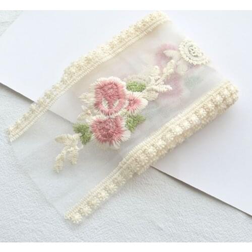 3YARD 8.7CM South Korea Embroidered Rose Flower Lace Ribbon Handmade DIY Hairpin Material Bow Hair Ornaments Headdress