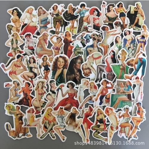 50pcs Hand Drawing Watercolor Stikers Retro girl Decorative Stickers for Notebook Planner Scrapbooking, DIY Paper Sticker