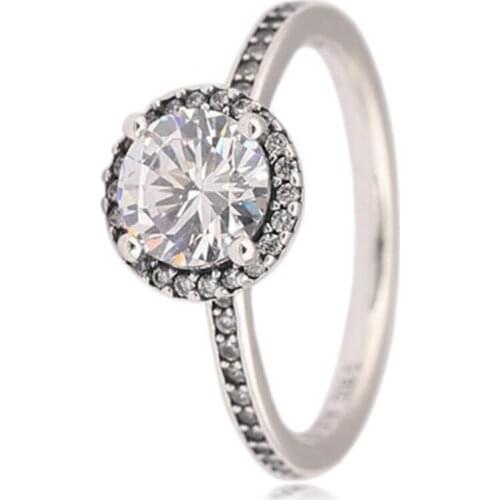 Real 925 Sterling Silver Round Shape Radiant Elegance, Clear CZ Finger Rings for Women ANNIVERSARY SALE 2018