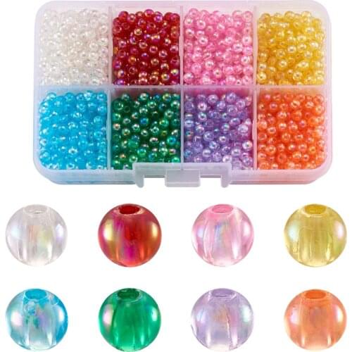 1 Box Mix 8 Colors Environmental Transparent Acrylic Round Beads 4/5/6/8/10mm AB Color Bead for Jewelry making Accessories Decor