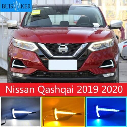 1Set For Nissan Qashqai 2019 2020 Dynamic Turn Yellow Signal DRL Fog Lamp Car LED Daytime Running Light