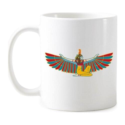 Ancient Egypt Abstract Decorative Pattern Sacrifice Flying Goddess Pattern Mug White Pottery Cup Milk Coffee With Handles 350 ml