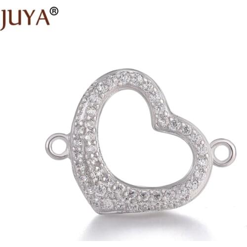 Hand made diy jewelry findings accessories rhinestone hollow heart connector charms for making women fashion jewelry components