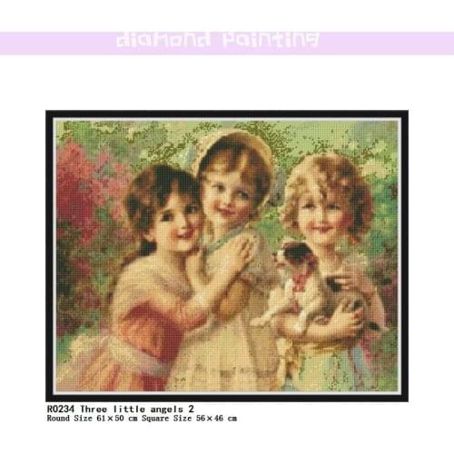 DIY Diamond Painting Kits Three Little Angels 2 Sets Round/Square Embroidery Mosaic Art Picture Rhinestone Full Home Decor Gift