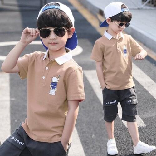 Korean Shirt Cartoon Pattern Polo Boy Short Sleeve T-shirt 2021 Children Tops&Tee