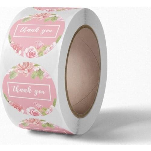 J001 Lovely 2.5cm Dia Circle Sticker For Your Small Business Thankyou Handemade Pink White Printing Coated Color Paper Label