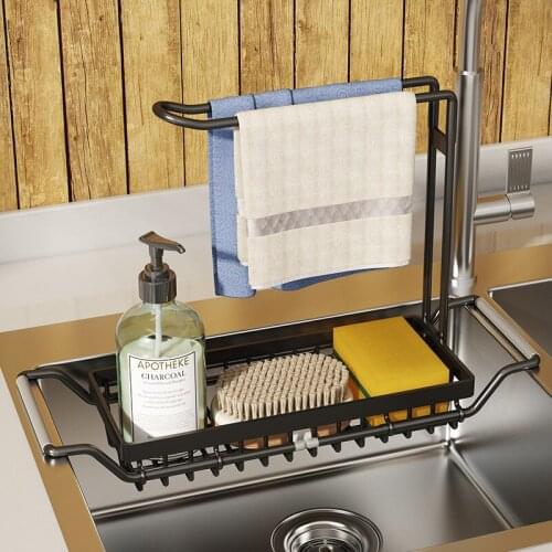 Kitchen Stainless Steel Drain Rack Dish Cloth Towel Rack Sink Retractable Kitchen Sink Shelf Storage Soap Sponge Basket