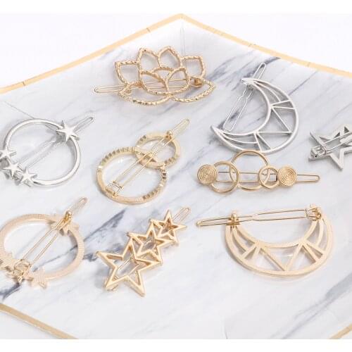 Fashion Alloy Diamond Geometric Circle Shape Hair Accessories Hairpin Word Clip Headwear Barrettes for Women Girls Simple Style