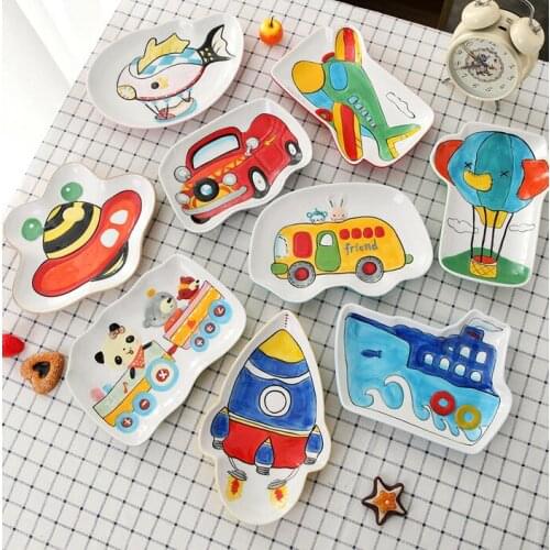 Cartoon Car Ship Plane Dish Flatware Fruits Rice Salad Pottery Ceramic Bowl Tableware Dinner Creative Dinner Tray Hand Painted