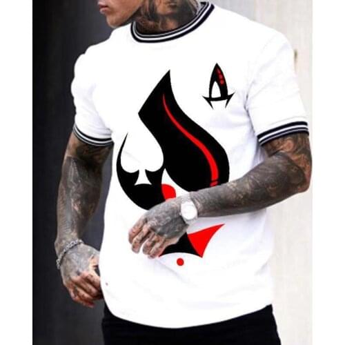 Fashion Poker Printed Mens T-Shirts Summer Short Sleeve O-Neck Pullover Top New Casual T Shirt For Male Plus Size Tee Streetwear