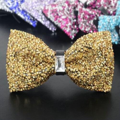 2021 Men Bling Rhinestone Crystal Glass Bow Ties Cravat Groom Wedding Party Elastic Band Butterfly Chic Banquet Bowtie Accessory