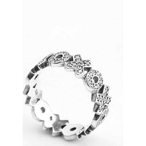 Real 925 Sterling Silver Letters Ring with Clear Cubic Zirconia Stones Finger Ring for Women Fashion Jewelry