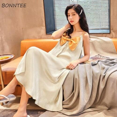 Nightgowns Women Elegant Chic Simple Fashion Ulzzang Casual Comfortable Sexy Sleeveless Summer Bowknot Design Sleepwear Female