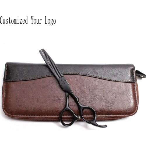 6" Customize Logo Black Color Stainless Scissors For Groomer Straight Scissors Thinning Shears Professional Pet Scissors C1010
