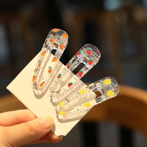 Fruit Print Transparent Duckbill Clip Waterdrop Hair Clip Hairpins Children Girls Cute Cartoon Print Hair Clips