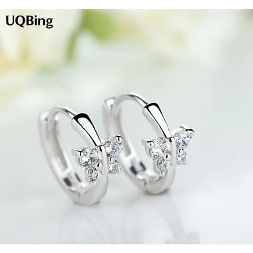 Luxury CZ Zircon Butterfly Round Clip Earrings For Women 925 Sterling Silver Jewelry Gifts