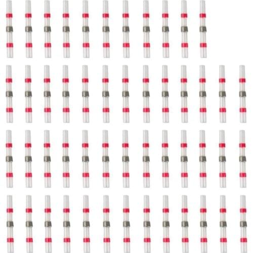 50Pcs Solder Seal Wire Connectors, Heat Shrink Butt Connector Waterproof Insulated Electrical Butt Terminals For Automotive Mari