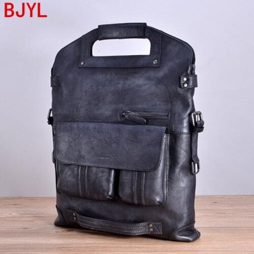 Luxury Genuine Leather Mens Handbag Laptop Bag Men Business Briefcase Vintage Shoulder Messenger Bag Male Travel Back Pack Bags