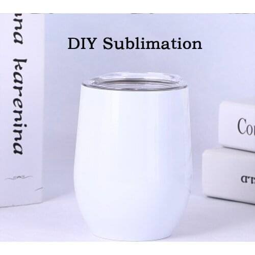 12oz White Sublimation Wine Tumbler Stainless Steel Blank Cup Double Vacuum Thermos With Lid Eco-Friendly Mug For New Year Gift