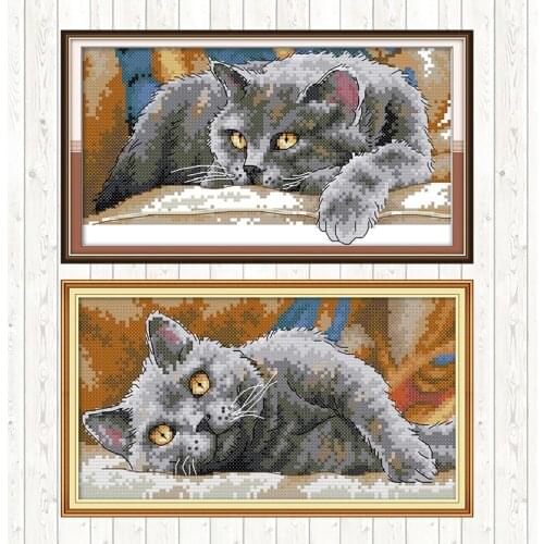 Cross Stitch Count Cat Embroidery Aida Fabric 14ct 11ct Printed Canvas DMC Cotton Thread DIY Hand Crafts Cross-stitch Needlework