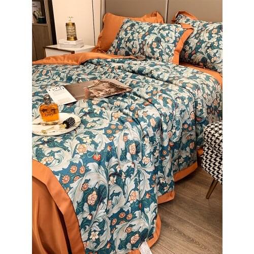 High-End Ice Silk Summer Blanket Four-Piece Summer Single Spring and Autumn Thin Quilt Airable Cover Double Machine Washable