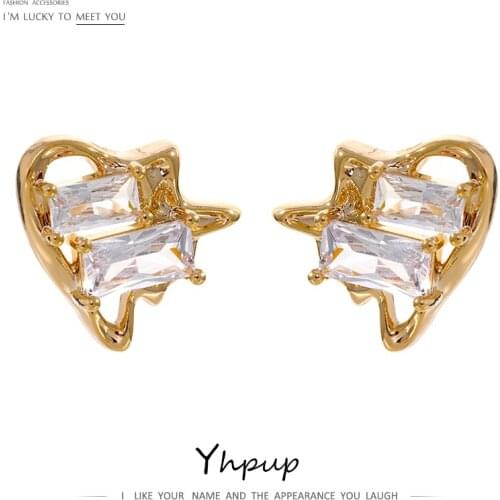 Yhpup Fashion Cubic Zirconia Stud Earrings High Quality Metalic Irregular Geometric Earrings Copper Jewelry Bijoux Femme Gift