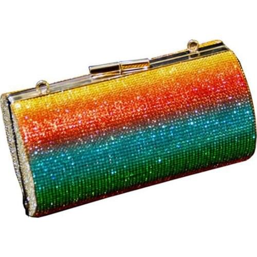 Rainbow Rhinestone Purse Evening Bag for Women Luxury Party Handbag for Wedding Clutch Bag Diamond Cylinder Shoulder Bag