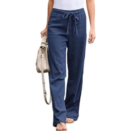 Women Pants korean Solid Color High Waist Belt Wide Leg Long Straight Pants Trousers Vintage plus size 2021 pantalon pour femme