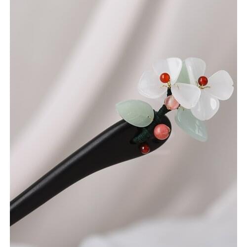 Vintage Han Chinese Clothing Flower sandalwood hairpin Ethnic Watermelon crystal headdress Manual coloured glaze for womens