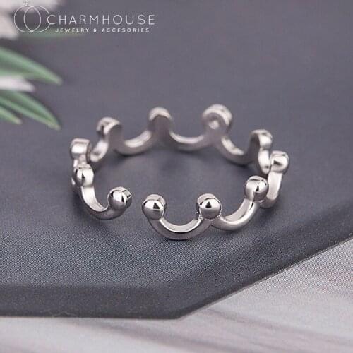 Pure Silver Finger Rings For Women Cubic Zirconia Crown Ring Adjustable Anillo Bague Femme Wedding Jewelry Accessories Gifts