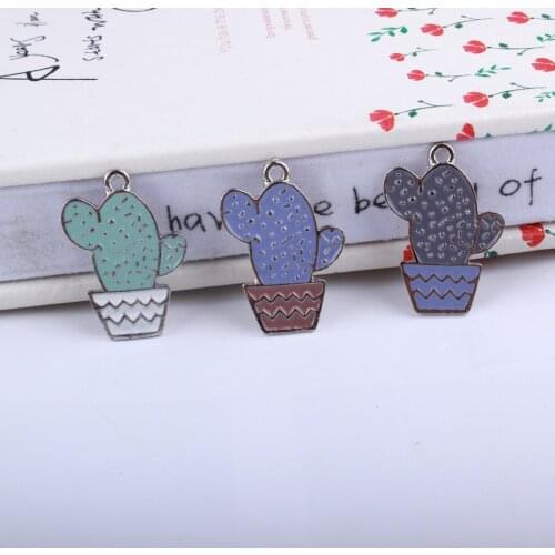 10pcs DIY Korean jewelry accessories white K dripping alloy small pendant bracelet pendant dripping oil potted cactus XL493