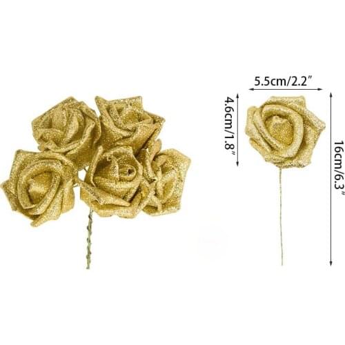 10Pcs Glitter Foam Rose Artificial Flowers Bouquet Wedding Party Decoration Flower Rose Home Fake Flower Decor 7 Colors