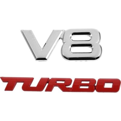 2PCS 3D Silver Auto Motor V8 Car Rear Emblem Decal Badge Sticker with TURBO Auto 3D Metal Emblem Badge Decal Sticker